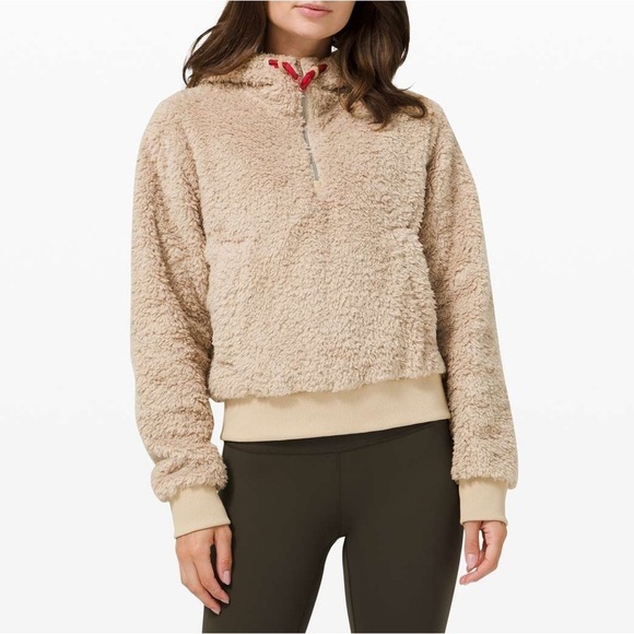 Lululemon Oh So Sherpa Half Zip Trench Jacket Fuzzy Teddy Fleece Hoodie Sz 6 - Picture 1 of 14